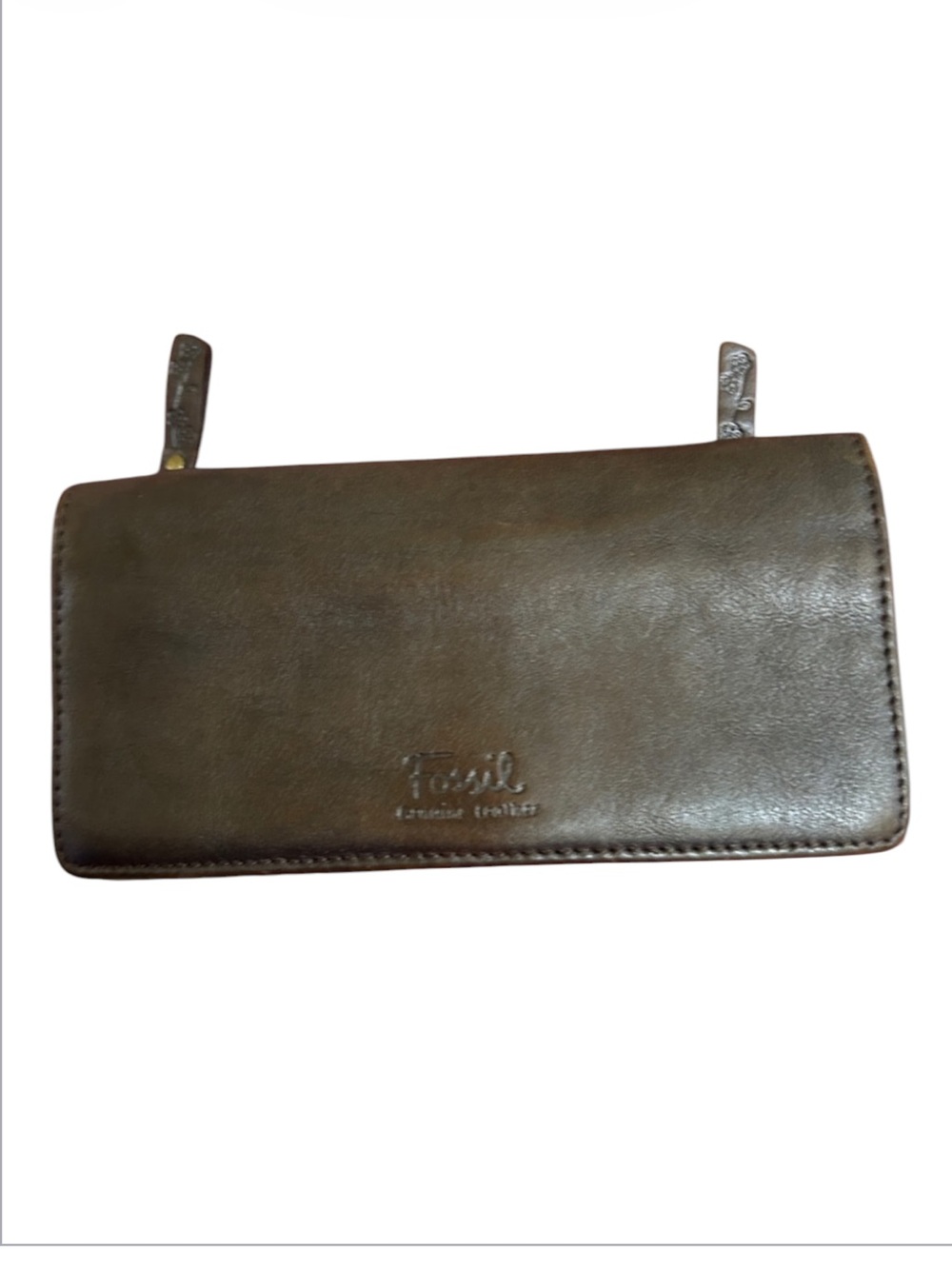 Fossil Dark Brown Leather Zip Clutch  Bifold Wallet